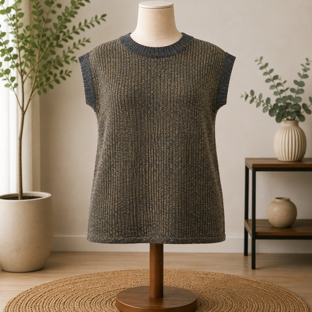 NWOT Susan Graver Sweater Vest Womens 3X Black Gold Metallic Open Knit Top
